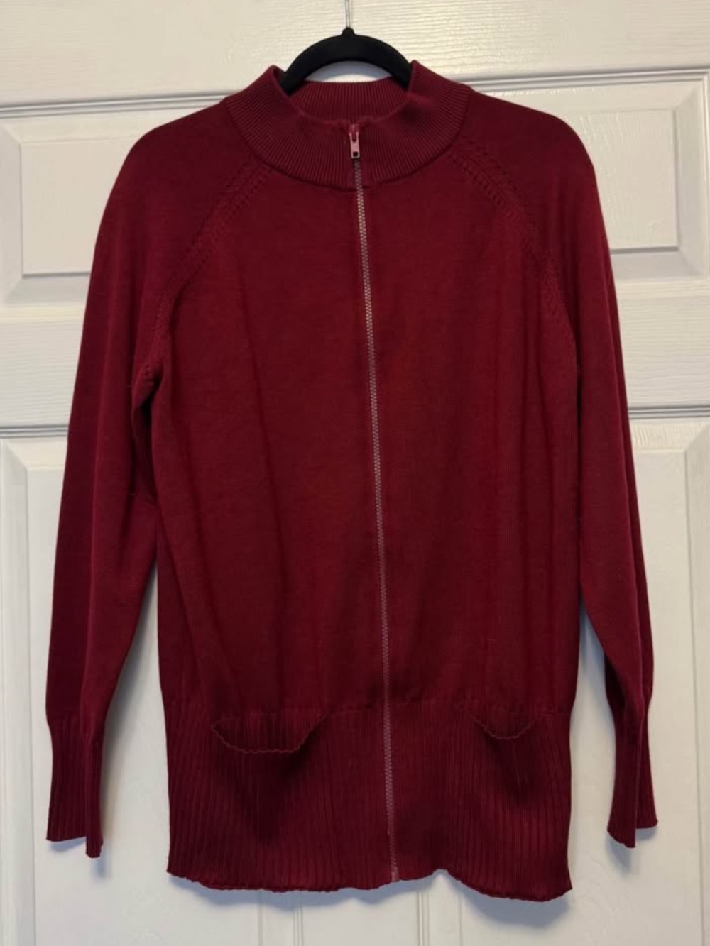 Grace Karin Burgundy Full-Zip Mock Neck Sweater Cardigan